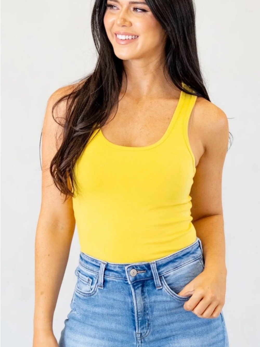 Women's Yellow Scoop Neck Tank Bodysuit S/M/L